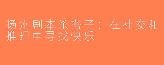 扬州剧本杀搭子：在社交和推理中寻找快乐