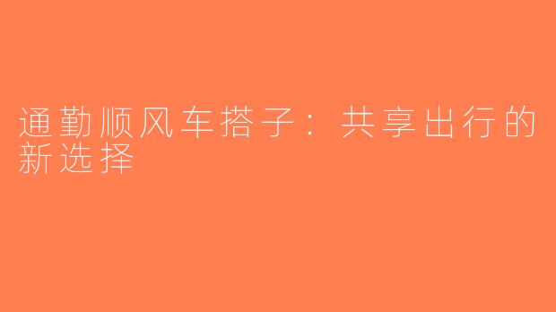通勤顺风车搭子：共享出行的新选择