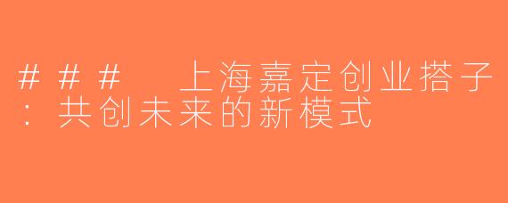 ### 上海嘉定创业搭子：共创未来的新模式