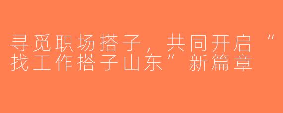 寻觅职场搭子，共同开启“找工作搭子山东”新篇章