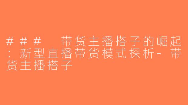 ### 带货主播搭子的崛起：新型直播带货模式探析-带货主播搭子