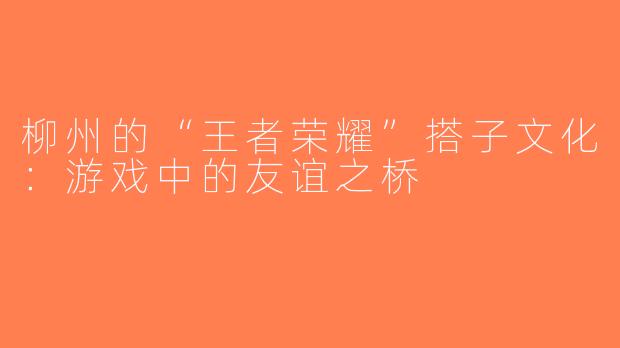 柳州的“王者荣耀”搭子文化：游戏中的友谊之桥