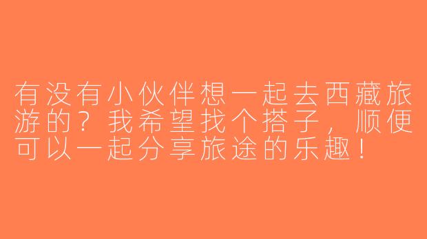 有没有小伙伴想一起去西藏旅游的？我希望找个搭子，顺便可以一起分享旅途的乐趣！