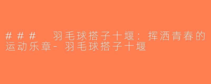 ### 羽毛球搭子十堰：挥洒青春的运动乐章-羽毛球搭子十堰