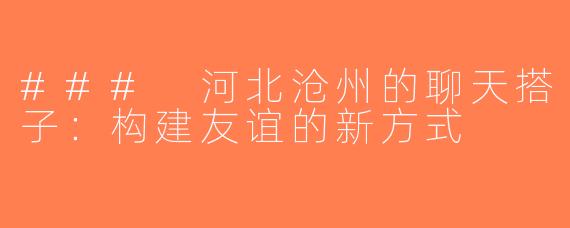 ### 河北沧州的聊天搭子：构建友谊的新方式