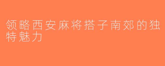 领略西安麻将搭子南郊的独特魅力