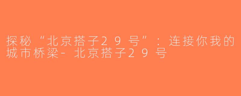 探秘“北京搭子29号”：连接你我的城市桥梁-北京搭子29号