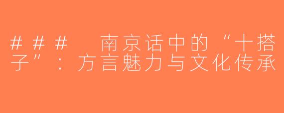 ### 南京话中的“十搭子”：方言魅力与文化传承