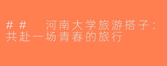 ## 河南大学旅游搭子：共赴一场青春的旅行
