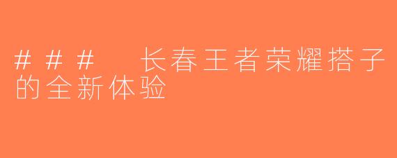 ### 长春王者荣耀搭子的全新体验