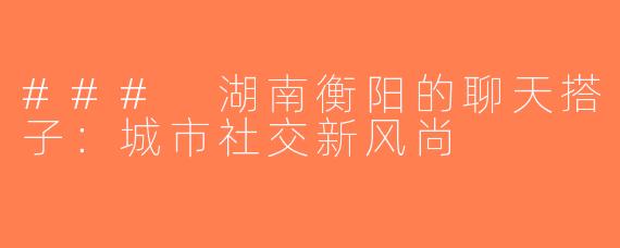 ### 湖南衡阳的聊天搭子：城市社交新风尚