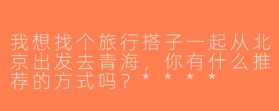 我想找个旅行搭子一起从北京出发去青海，你有什么推荐的方式吗？****