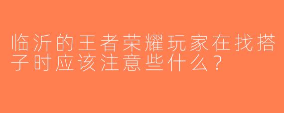 临沂的王者荣耀玩家在找搭子时应该注意些什么？