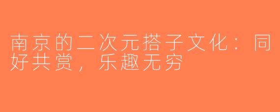 南京的二次元搭子文化：同好共赏，乐趣无穷