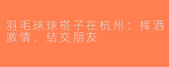 羽毛球球搭子在杭州：挥洒激情，结交朋友