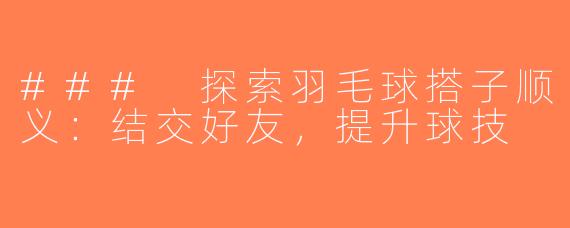 ### 探索羽毛球搭子顺义：结交好友，提升球技