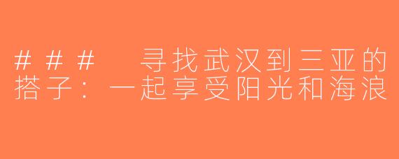 ### 寻找武汉到三亚的搭子：一起享受阳光和海浪