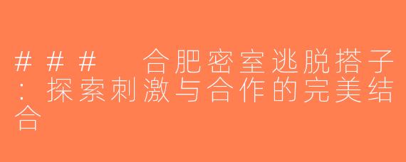 ### 合肥密室逃脱搭子：探索刺激与合作的完美结合