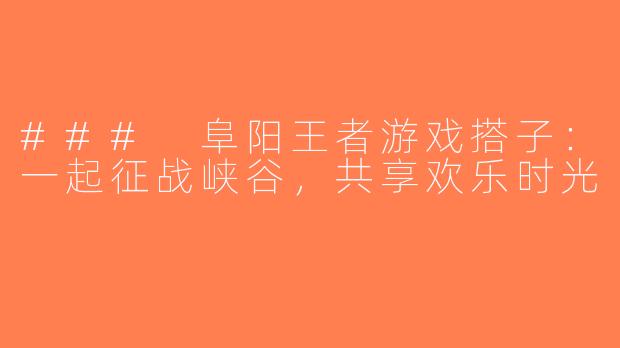 ### 阜阳王者游戏搭子：一起征战峡谷，共享欢乐时光