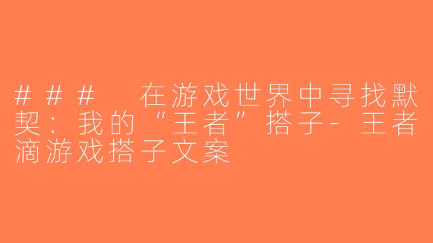 ### 在游戏世界中寻找默契：我的“王者”搭子-王者滴游戏搭子文案
