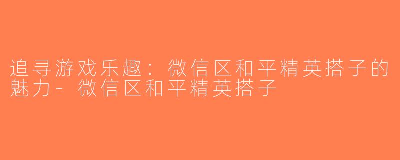 追寻游戏乐趣：微信区和平精英搭子的魅力-微信区和平精英搭子