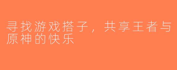 寻找游戏搭子，共享王者与原神的快乐