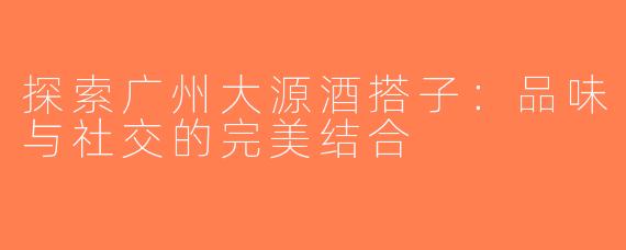 探索广州大源酒搭子：品味与社交的完美结合