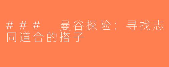 ### 曼谷探险：寻找志同道合的搭子