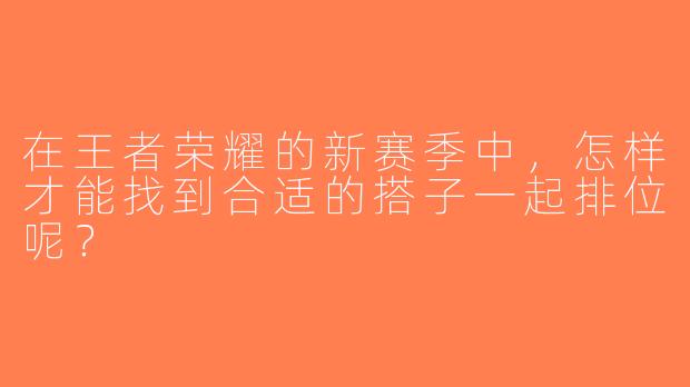 在王者荣耀的新赛季中，怎样才能找到合适的搭子一起排位呢？