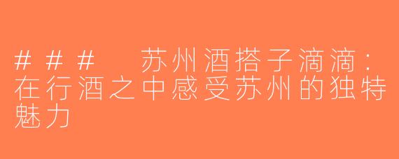 ### 苏州酒搭子滴滴：在行酒之中感受苏州的独特魅力