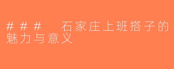 ### 石家庄上班搭子的魅力与意义