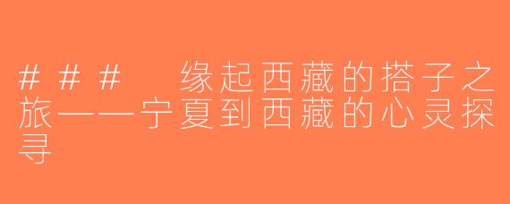 ### 缘起西藏的搭子之旅——宁夏到西藏的心灵探寻