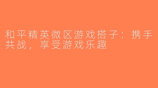和平精英微区游戏搭子：携手共战，享受游戏乐趣