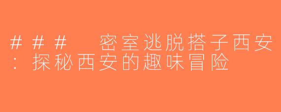 ### 密室逃脱搭子西安：探秘西安的趣味冒险