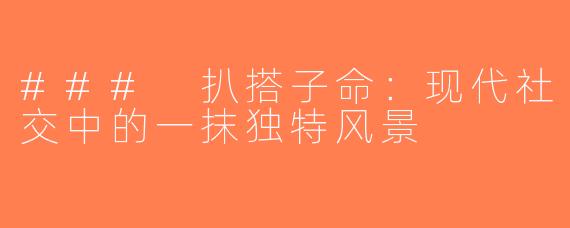### 扒搭子命：现代社交中的一抹独特风景