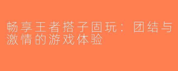 畅享王者搭子固玩：团结与激情的游戏体验