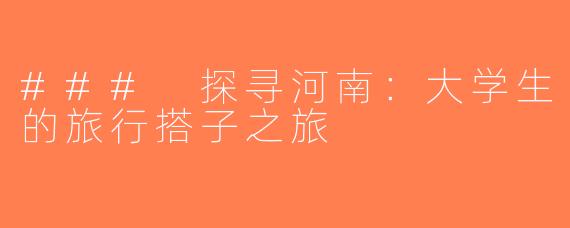 ### 探寻河南：大学生的旅行搭子之旅