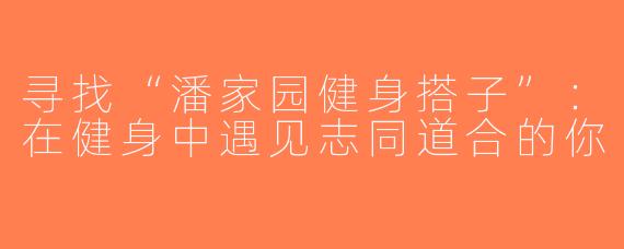 寻找“潘家园健身搭子”：在健身中遇见志同道合的你