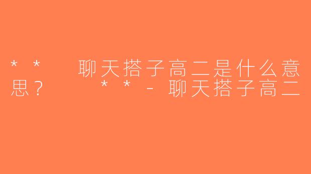 ** 聊天搭子高二是什么意思？  **-聊天搭子高二