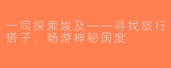 一同探索埃及——寻找旅行搭子，畅游神秘国度