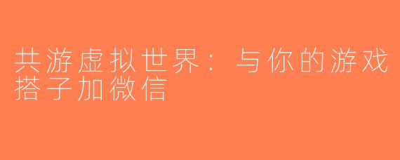 共游虚拟世界：与你的游戏搭子加微信