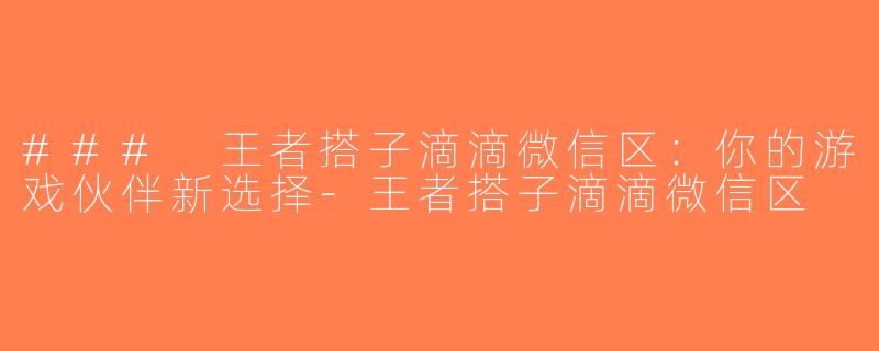 ### 王者搭子滴滴微信区：你的游戏伙伴新选择-王者搭子滴滴微信区