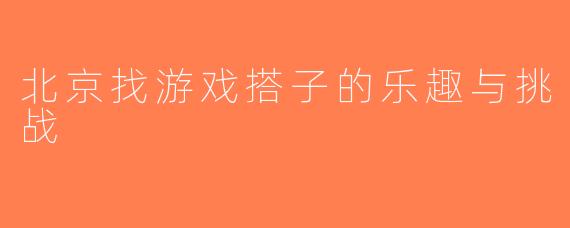 北京找游戏搭子的乐趣与挑战
