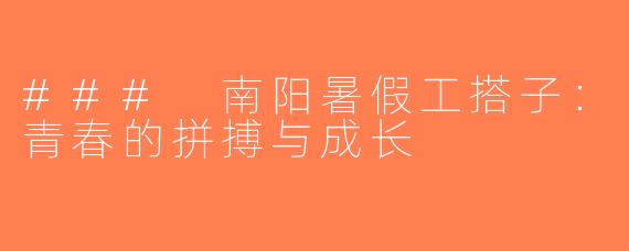 ### 南阳暑假工搭子：青春的拼搏与成长
