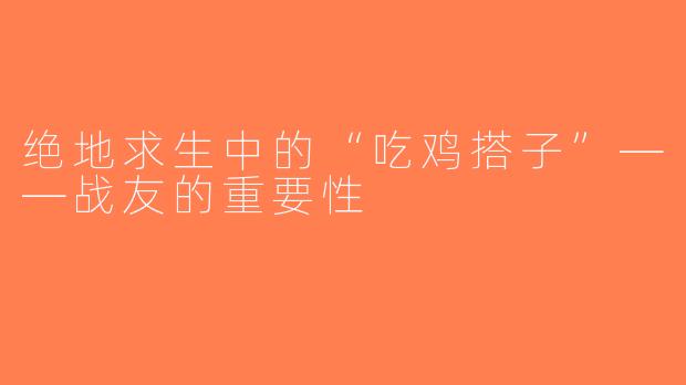 绝地求生中的“吃鸡搭子”——战友的重要性