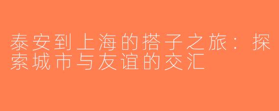 泰安到上海的搭子之旅：探索城市与友谊的交汇