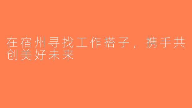 在宿州寻找工作搭子，携手共创美好未来