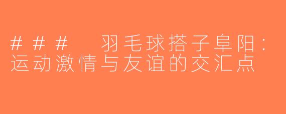 ### 羽毛球搭子阜阳：运动激情与友谊的交汇点