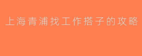 上海青浦找工作搭子的攻略