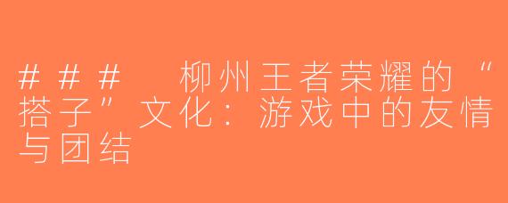 ### 柳州王者荣耀的“搭子”文化：游戏中的友情与团结